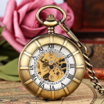 Orologio da taschino double hunter scheletrato con catena