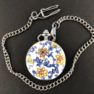 Orologio da taschino floreale al quarzo con catena