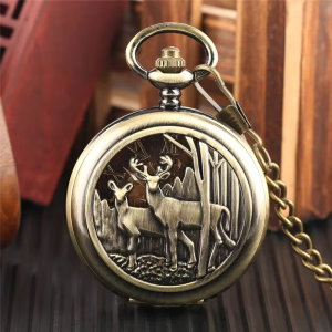 Orologio da taschino hunter meccanico con cervi