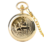 Orologio da taschino hunter meccanico con cervi — Dorato