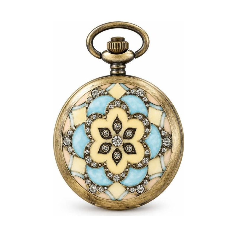 Orologio da taschino meccanico floreale con catena