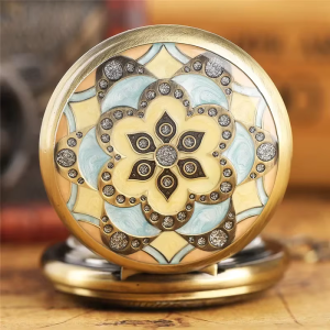 Orologio da taschino meccanico floreale con catena