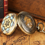 Orologio da taschino meccanico floreale con catena