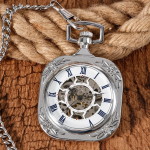 Orologio da taschino meccanico quadrato con numeri romani