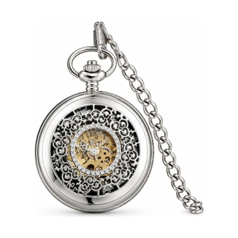 Orologio da taschino meccanico scheletrato color argento