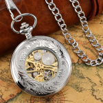 Orologio da taschino meccanico scheletrato color argento
