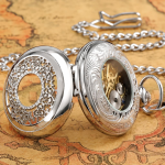 Orologio da taschino meccanico scheletrato color argento
