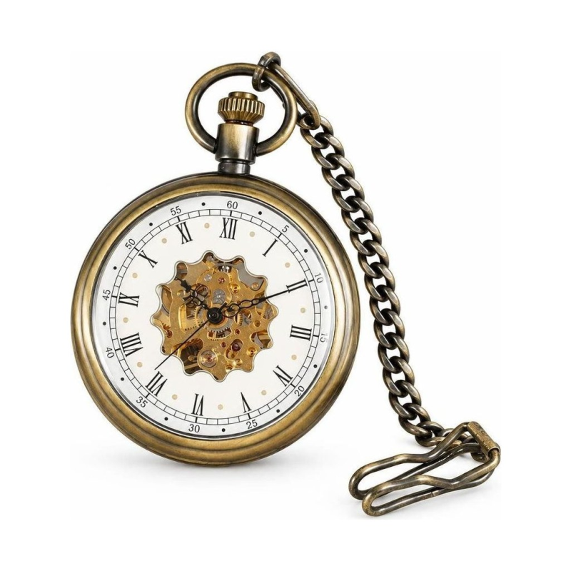 Orologio da taschino meccanico scheletrato con catena