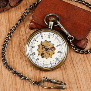 Orologio da taschino meccanico scheletrato con catena