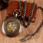 Orologio da taschino meccanico scheletrato con catena