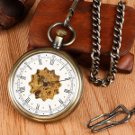 Orologio da taschino meccanico scheletrato con catena