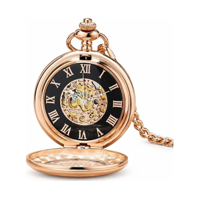 Orologio da taschino meccanico scheletrato con finestra
