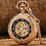 Orologio da taschino meccanico scheletrato con finestra