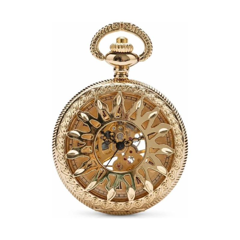 Orologio da taschino meccanico scheletrato dorato