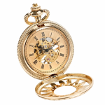 Orologio da taschino meccanico scheletrato dorato