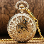 Orologio da taschino meccanico scheletrato dorato