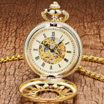 Orologio da taschino meccanico scheletrato dorato