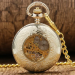 Orologio da taschino meccanico scheletrato dorato