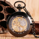 Orologio da taschino meccanico scheletrato, quadrante aperto