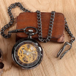 Orologio da taschino meccanico scheletrato, quadrante aperto