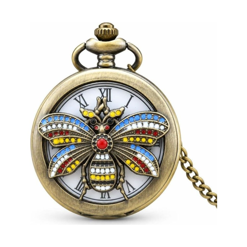 Orologio da taschino quartz color bronzo con insetto in rilievo