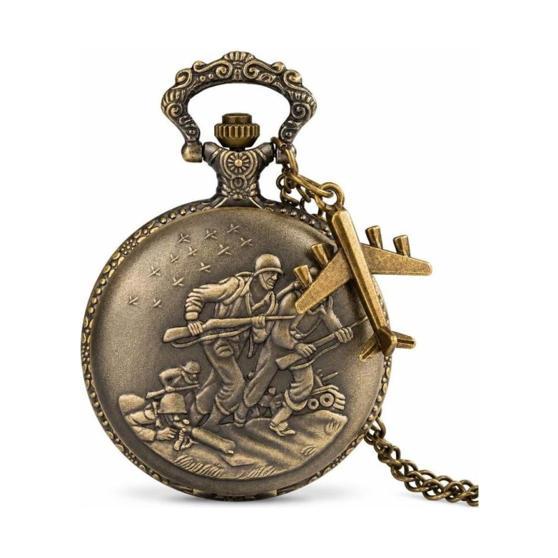 Orologio da taschino quartz con battaglia in rilievo