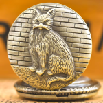 Orologio da taschino quartz con gatto in bronzo