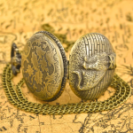 Orologio da taschino quartz con gatto in bronzo