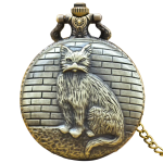 Orologio da taschino quartz con gatto in bronzo