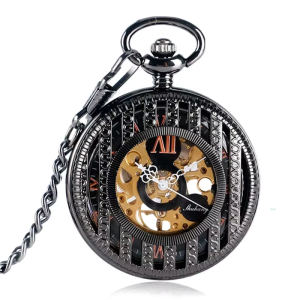 Orologio da taschino scheletrato a carica manuale — Nero