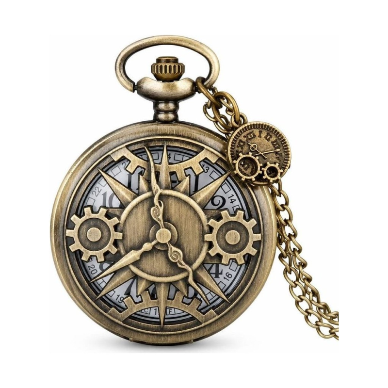 Orologio da taschino scheletrato al quarzo con catena
