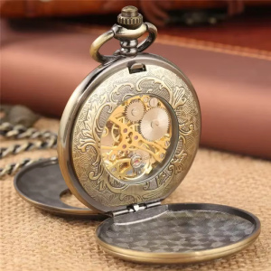 Orologio da taschino scheletrato color bronzo