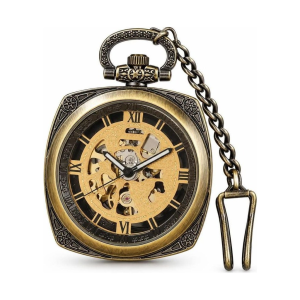 Orologio da taschino scheletrato color bronzo con catena FOB