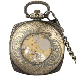 Orologio da taschino scheletrato color bronzo con catena FOB