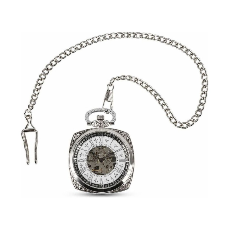 Orologio da taschino scheletrato con cassa quadrata