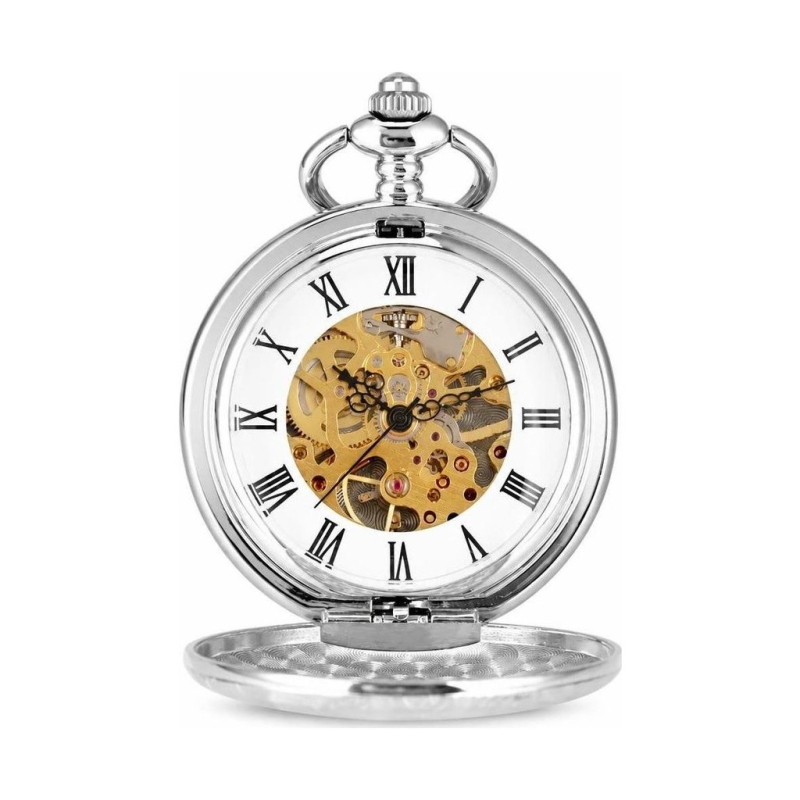 Orologio da taschino scheletrato con catena da circa 30 cm