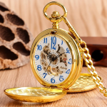 Orologio da taschino scheletrato dorato con catena
