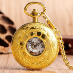 Orologio da taschino scheletrato dorato con catena