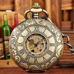 Orologio da taschino scheletrato dorato con numeri romani