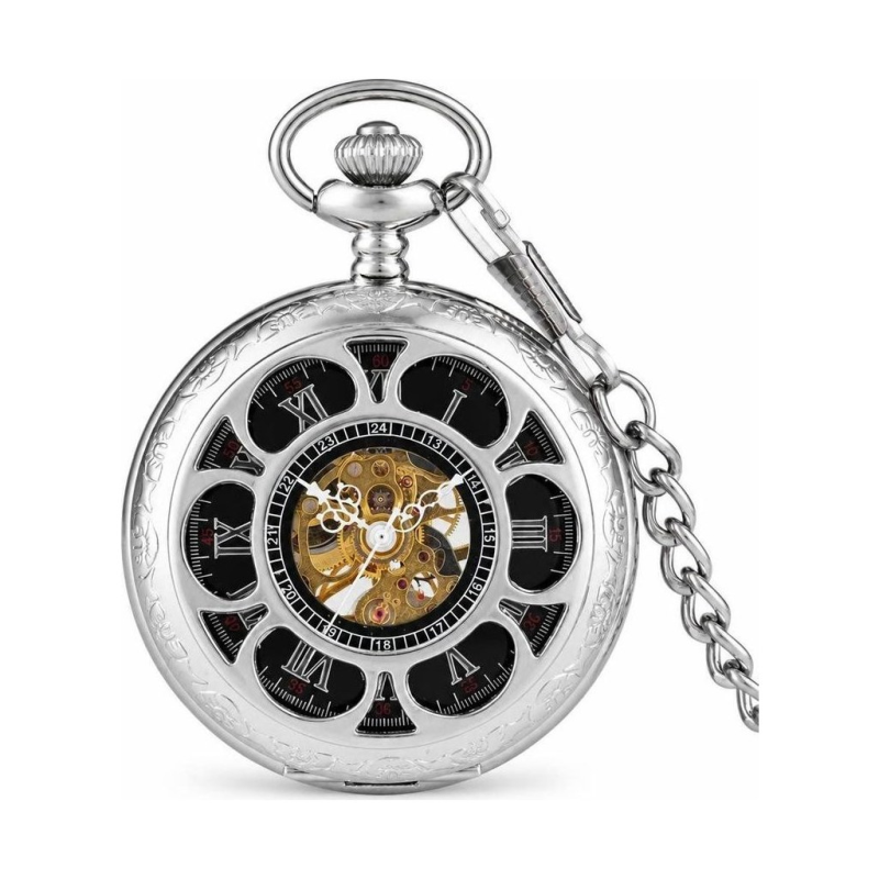 Orologio da taschino scheletrato floreale meccanico