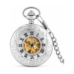 Orologio da taschino scheletrato inciso con numeri romani