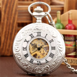 Orologio da taschino scheletrato inciso con numeri romani