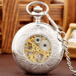 Orologio da taschino scheletrato inciso con numeri romani