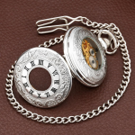 Orologio da taschino scheletrato inciso con numeri romani