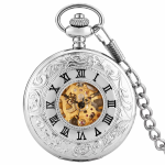 Orologio da taschino scheletrato inciso con numeri romani