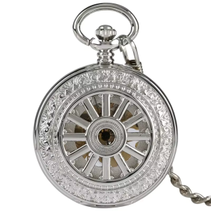 Orologio da taschino scheletrato meccanico a ruota — Argentato
