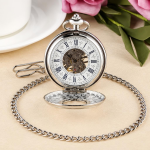 Orologio da taschino scheletrato meccanico argentato