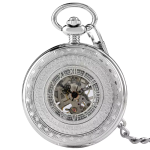 Orologio da taschino scheletrato meccanico argentato