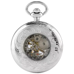Orologio da taschino scheletrato meccanico argentato