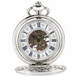Orologio da taschino scheletrato meccanico argentato